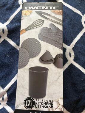 Ovente Gray Silicone 17-Piece Kitchen Utensil Set